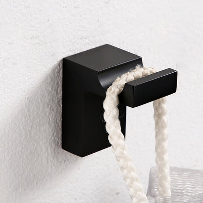 Black Bathroom Accessories Hardware Set with Towel Bar and Bath Shelf Towel Robe Hook Clearhalo 'Bathroom Hardware Sets' 'Bathroom Hardware' 'Bathroom Remodel & Bathroom Fixtures' 'bathroom_hardware_sets' 'Home Improvement' 'home_improvement' 'home_improvement_bathroom_hardware_sets' 7305311