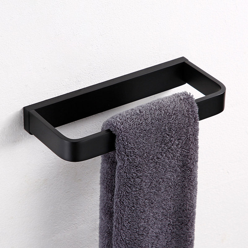 Black Bathroom Accessories Hardware Set with Towel Bar and Bath Shelf Towel Ring Clearhalo 'Bathroom Hardware Sets' 'Bathroom Hardware' 'Bathroom Remodel & Bathroom Fixtures' 'bathroom_hardware_sets' 'Home Improvement' 'home_improvement' 'home_improvement_bathroom_hardware_sets' 7305313