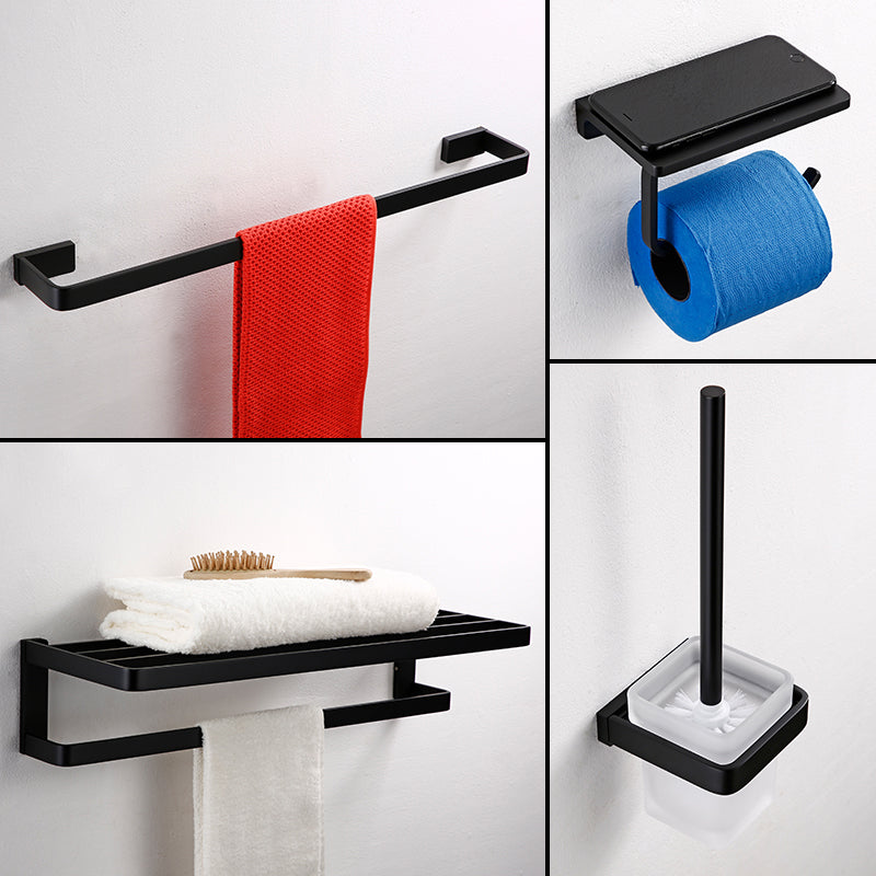 Black Bathroom Accessories Hardware Set with Towel Bar and Bath Shelf 4-Piece Set Clearhalo 'Bathroom Hardware Sets' 'Bathroom Hardware' 'Bathroom Remodel & Bathroom Fixtures' 'bathroom_hardware_sets' 'Home Improvement' 'home_improvement' 'home_improvement_bathroom_hardware_sets' 7305323