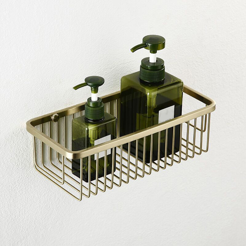 Brushed Brass Metal Bathroom Accessory As Individual Or As a Set Square Bath Shelf Clearhalo 'Bathroom Hardware Sets' 'Bathroom Hardware' 'Bathroom Remodel & Bathroom Fixtures' 'bathroom_hardware_sets' 'Home Improvement' 'home_improvement' 'home_improvement_bathroom_hardware_sets' 7305332
