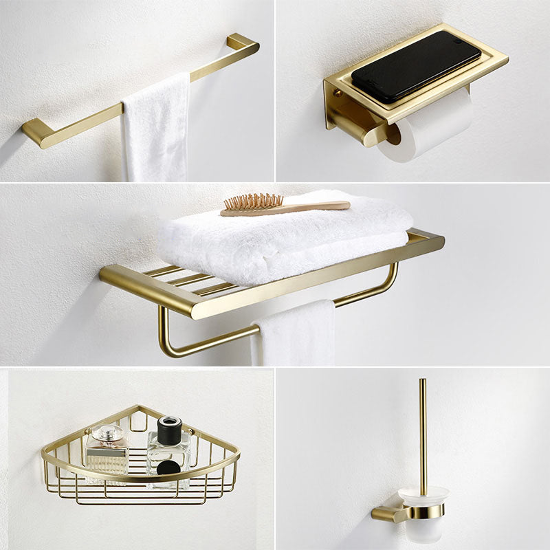 Brushed Brass Metal Bathroom Accessory As Individual Or As a Set 5-Piece Set (Triangle Bath Shelf) Clearhalo 'Bathroom Hardware Sets' 'Bathroom Hardware' 'Bathroom Remodel & Bathroom Fixtures' 'bathroom_hardware_sets' 'Home Improvement' 'home_improvement' 'home_improvement_bathroom_hardware_sets' 7305351