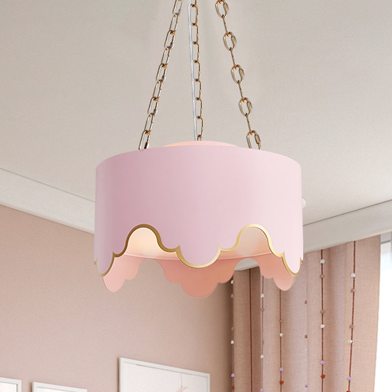 Iron Ruffled Edge Drop Lamp Postmodern 1 Bulb Pink/White Hanging Ceiling Light for Dining Room Clearhalo 'Ceiling Lights' 'Chandeliers' 'Modern Chandeliers' 'Modern' Lighting' 730576
