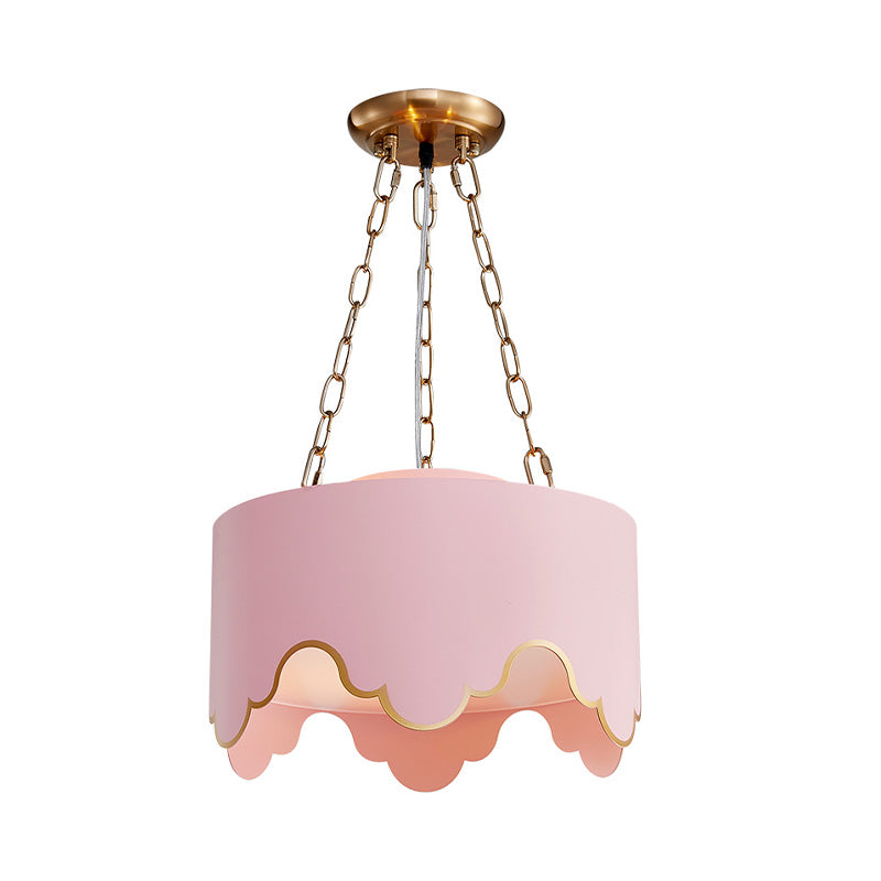 Iron Ruffled Edge Drop Lamp Postmodern 1 Bulb Pink/White Hanging Ceiling Light for Dining Room Clearhalo 'Ceiling Lights' 'Chandeliers' 'Modern Chandeliers' 'Modern' Lighting' 730577