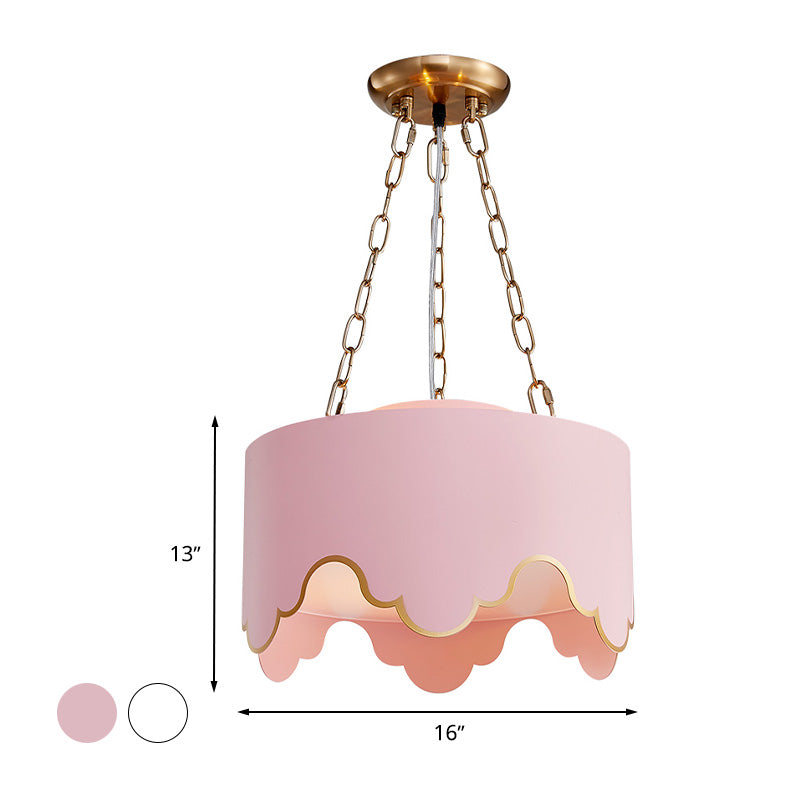 Iron Ruffled Edge Drop Lamp Postmodern 1 Bulb Pink/White Hanging Ceiling Light for Dining Room Clearhalo 'Ceiling Lights' 'Chandeliers' 'Modern Chandeliers' 'Modern' Lighting' 730578