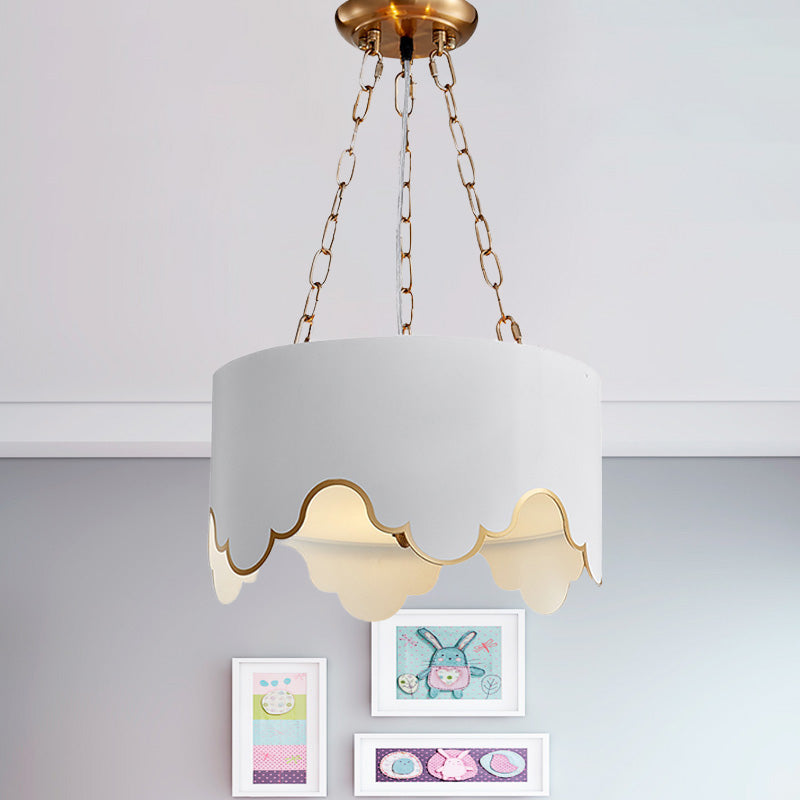 Iron Ruffled Edge Drop Lamp Postmodern 1 Bulb Pink/White Hanging Ceiling Light for Dining Room Clearhalo 'Ceiling Lights' 'Chandeliers' 'Modern Chandeliers' 'Modern' Lighting' 730580