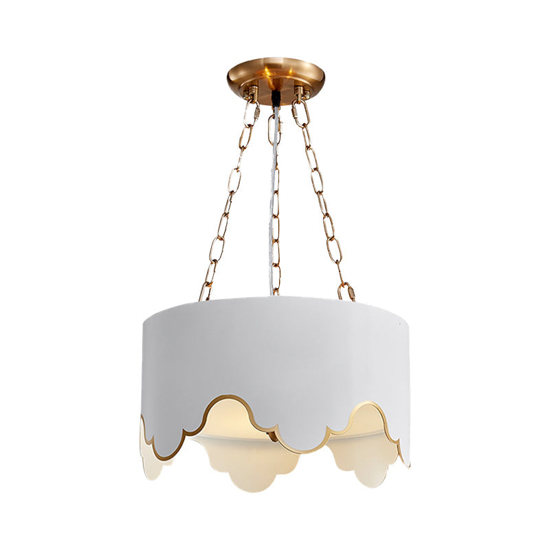 Iron Ruffled Edge Drop Lamp Postmodern 1 Bulb Pink/White Hanging Ceiling Light for Dining Room Clearhalo 'Ceiling Lights' 'Chandeliers' 'Modern Chandeliers' 'Modern' Lighting' 730582