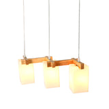 3 Bulbs Kitchen Cluster Pendant Modern Wood Hanging Lamp with Rectangular White Glass Shade Clearhalo 'Ceiling Lights' 'Glass shade' 'Glass' 'Island Lights' 'Modern Pendants' 'Modern' 'Pendant Lights' 'Pendants' Lighting' 730620