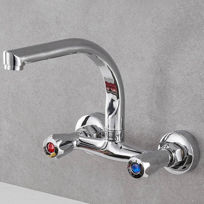 Modern Kitchen Tub Faucet Knob Two Handle Wall Mounted Faucet Gooseneck Faucet 2 Handle Faucets Clearhalo 'Home Improvement' 'home_improvement' 'home_improvement_kitchen_faucets' 'Kitchen Faucets' 'Kitchen Remodel & Kitchen Fixtures' 'Kitchen Sinks & Faucet Components' 'kitchen_faucets' 7306295