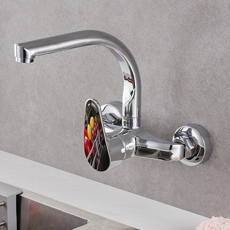 Modern Kitchen Tub Faucet Knob Two Handle Wall Mounted Faucet Gooseneck Faucet Hands Up Clearhalo 'Home Improvement' 'home_improvement' 'home_improvement_kitchen_faucets' 'Kitchen Faucets' 'Kitchen Remodel & Kitchen Fixtures' 'Kitchen Sinks & Faucet Components' 'kitchen_faucets' 7306297