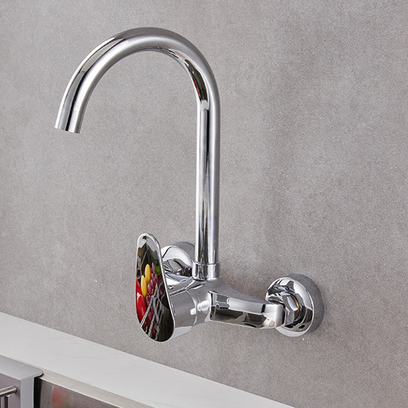 Modern Kitchen Tub Faucet Knob Two Handle Wall Mounted Faucet Gooseneck/High Arc Hands Up Clearhalo 'Home Improvement' 'home_improvement' 'home_improvement_kitchen_faucets' 'Kitchen Faucets' 'Kitchen Remodel & Kitchen Fixtures' 'Kitchen Sinks & Faucet Components' 'kitchen_faucets' 7306307