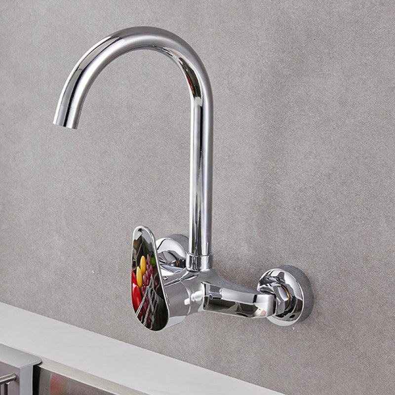 Modern Kitchen Tub Faucet Knob Two Handle Wall Mounted Faucet Gooseneck High Arc Hands Up Clearhalo 'Home Improvement' 'home_improvement' 'home_improvement_kitchen_faucets' 'Kitchen Faucets' 'Kitchen Remodel & Kitchen Fixtures' 'Kitchen Sinks & Faucet Components' 'kitchen_faucets' 7306307