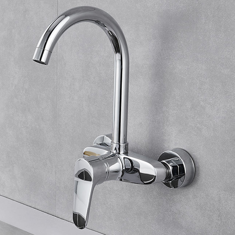 Modern Kitchen Tub Faucet Knob Two Handle Wall Mounted Faucet Gooseneck/High Arc Hands Down Clearhalo 'Home Improvement' 'home_improvement' 'home_improvement_kitchen_faucets' 'Kitchen Faucets' 'Kitchen Remodel & Kitchen Fixtures' 'Kitchen Sinks & Faucet Components' 'kitchen_faucets' 7306308