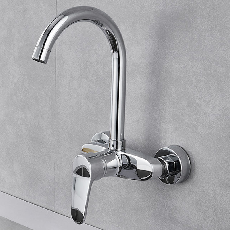 Modern Kitchen Tub Faucet Knob Two Handle Wall Mounted Faucet Gooseneck High Arc Hands Down Clearhalo 'Home Improvement' 'home_improvement' 'home_improvement_kitchen_faucets' 'Kitchen Faucets' 'Kitchen Remodel & Kitchen Fixtures' 'Kitchen Sinks & Faucet Components' 'kitchen_faucets' 7306308