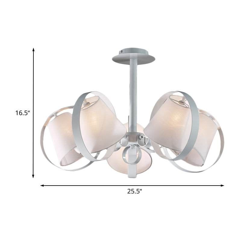 Minimalist Barrel Semi Flush Light Fabric 5 Heads Kitchen Flush Mount in White with Round Metal Cage Clearhalo 'Ceiling Lights' 'Close To Ceiling Lights' 'Close to ceiling' 'Semi-flushmount' Lighting' 730631