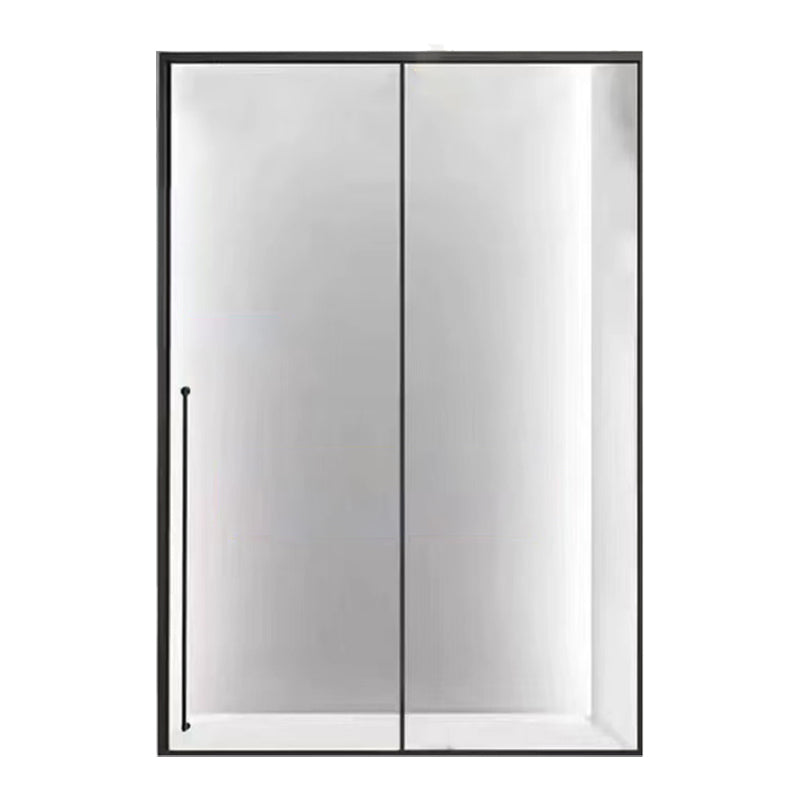 Tempered Glass Single Sliding Shower Bath Door Transparent Metal Framed Shower Door 75"L x 79"H Clearhalo 'Bathroom Remodel & Bathroom Fixtures' 'Home Improvement' 'home_improvement' 'home_improvement_shower_tub_doors' 'Shower and Tub Doors' 'shower_tub_doors' 'Showers & Bathtubs' 7306700