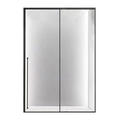 Tempered Glass Single Sliding Shower Bath Door Transparent Metal Framed Shower Door 75"L x 79"H Clearhalo 'Bathroom Remodel & Bathroom Fixtures' 'Home Improvement' 'home_improvement' 'home_improvement_shower_tub_doors' 'Shower and Tub Doors' 'shower_tub_doors' 'Showers & Bathtubs' 7306700