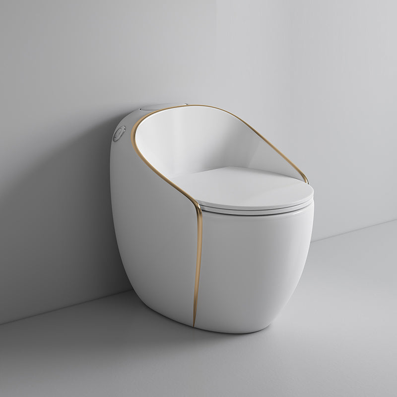 Contemporary Ceramic Toilet Bowl Floor Mount Urine Toilet with Seat for Washroom White/ Gold Clearhalo 'Bathroom Remodel & Bathroom Fixtures' 'Home Improvement' 'home_improvement' 'home_improvement_toilets' 'Toilets & Bidets' 'Toilets' 7307156