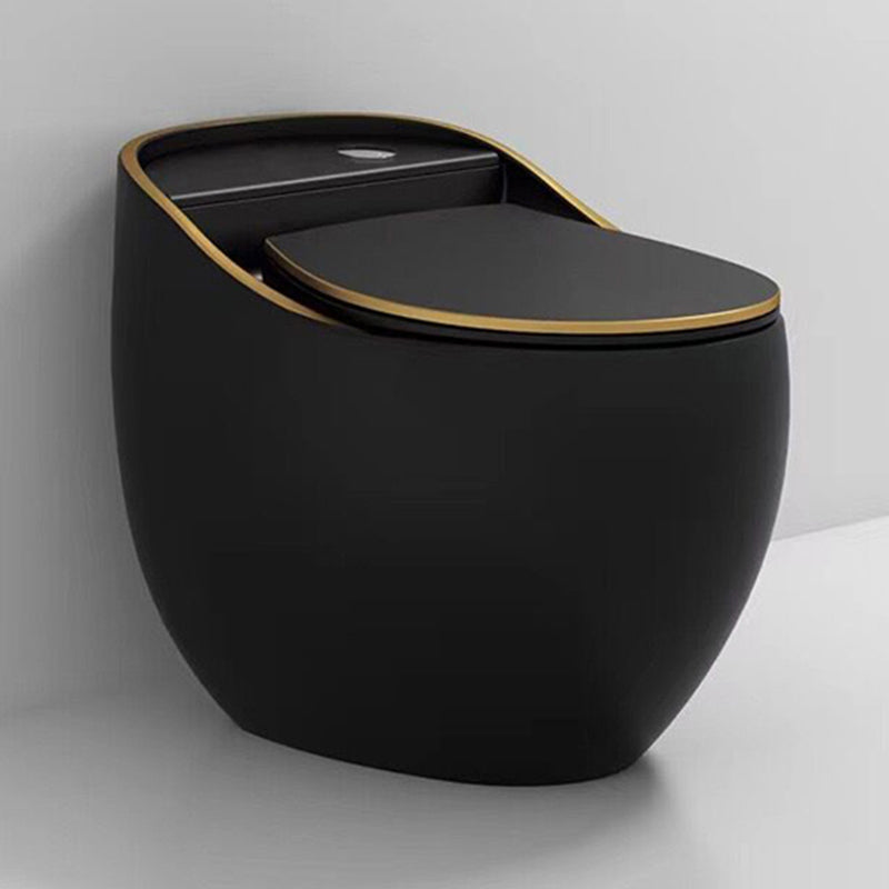 Contemporary Ceramic Toilet Floor Mount Urine Toilet with Slow Close Seat for Washroom Black Gold Clearhalo 'Bathroom Remodel & Bathroom Fixtures' 'Home Improvement' 'home_improvement' 'home_improvement_toilets' 'Toilets & Bidets' 'Toilets' 7307213
