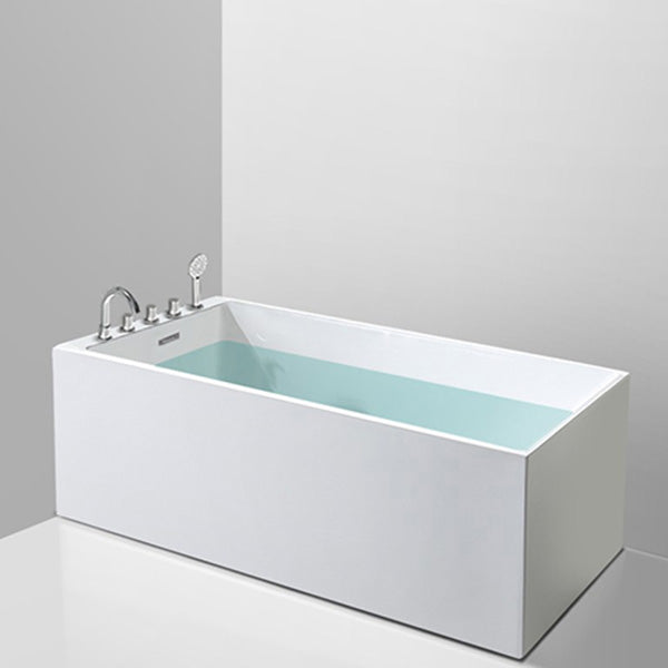 Back to Wall Antique Finish Bath Soaking Rectangular Modern Bath Tub White Tub with Silver 5-Piece Set Clearhalo 'Bathroom Remodel & Bathroom Fixtures' 'Bathtubs' 'Home Improvement' 'home_improvement' 'home_improvement_bathtubs' 'Showers & Bathtubs' 7307234