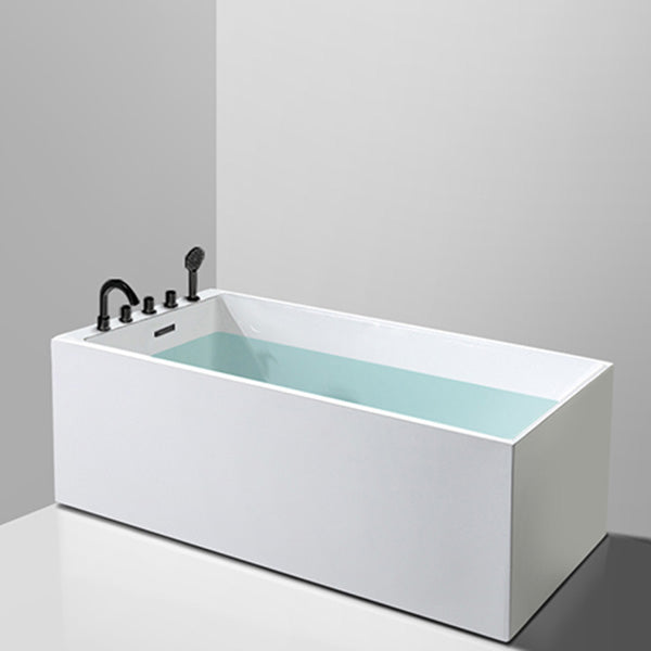 Back to Wall Antique Finish Bath Soaking Rectangular Modern Bath Tub White 55"L x 28"W x 23"H Tub with Black 5-Piece Set Clearhalo 'Bathroom Remodel & Bathroom Fixtures' 'Bathtubs' 'Home Improvement' 'home_improvement' 'home_improvement_bathtubs' 'Showers & Bathtubs' 7307235