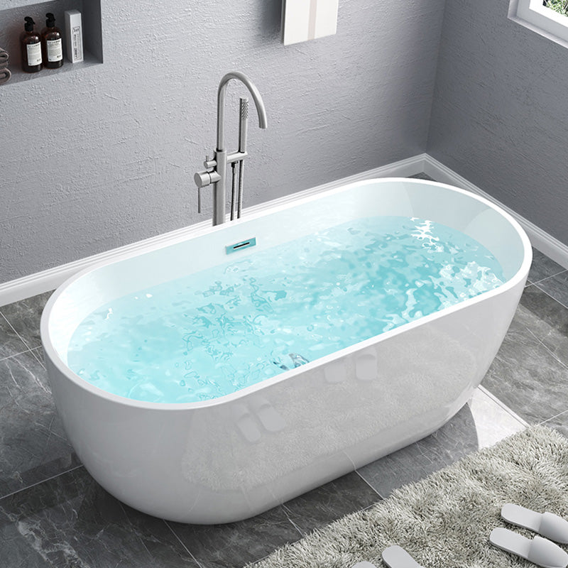 Modern Oval Stand Alone Bathtub Acrylic White Soaking Back to Wall Bath Silver Tub with Freestanding Tub Fillers Clearhalo 'Bathroom Remodel & Bathroom Fixtures' 'Bathtubs' 'Home Improvement' 'home_improvement' 'home_improvement_bathtubs' 'Showers & Bathtubs' 7307255