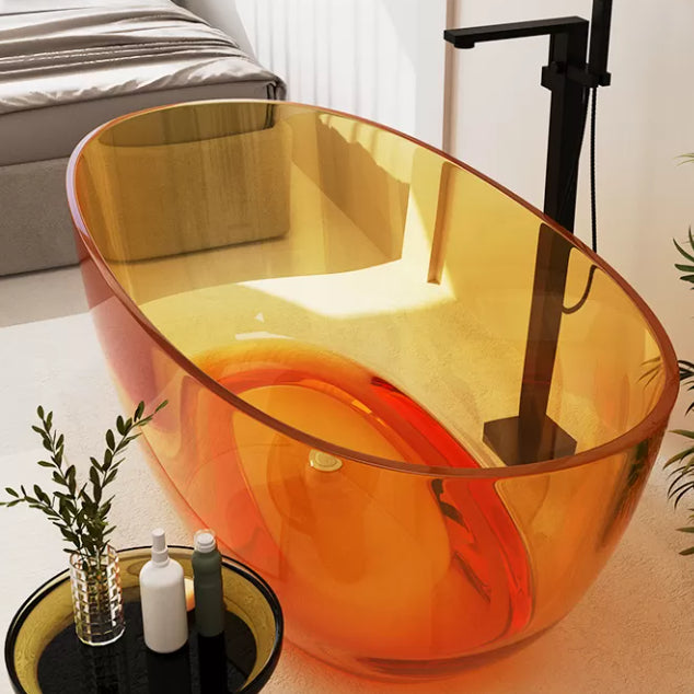 Flat Bottom Soaking Bathtub Antique Finish Modern Oval Bath Tub Orange 63"L x 31"W x 22"H Clearhalo 'Bathroom Remodel & Bathroom Fixtures' 'Bathtubs' 'Home Improvement' 'home_improvement' 'home_improvement_bathtubs' 'Showers & Bathtubs' 7307301