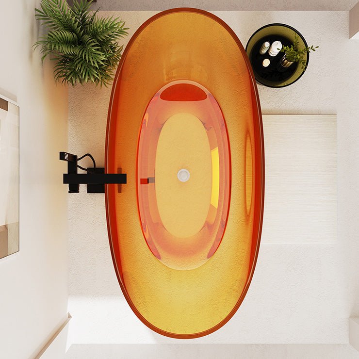 Flat Bottom Soaking Bathtub Antique Finish Modern Oval Bath Tub Orange 59"L x 31"W x 22"H Clearhalo 'Bathroom Remodel & Bathroom Fixtures' 'Bathtubs' 'Home Improvement' 'home_improvement' 'home_improvement_bathtubs' 'Showers & Bathtubs' 7307303