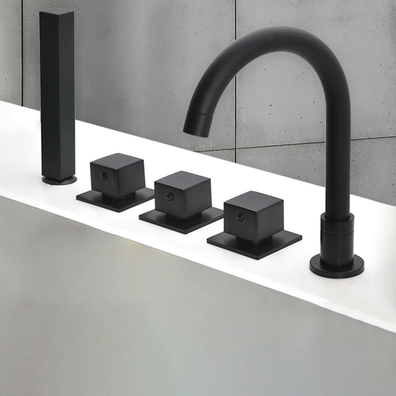 Contemporary Style Bathroom Faucet Metal Deck Mounted Bathroom Faucet Black Square Handle Fixed Clearhalo 'Bathroom Remodel & Bathroom Fixtures' 'Bathtub Faucets' 'bathtub_faucets' 'Home Improvement' 'home_improvement' 'home_improvement_bathtub_faucets' 7308384