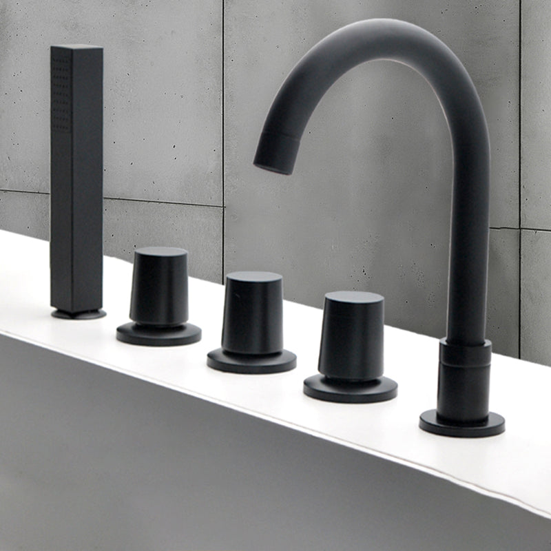 Contemporary Style Bathroom Faucet Metal Deck Mounted Bathroom Faucet Black Tapered Handle Fixed Clearhalo 'Bathroom Remodel & Bathroom Fixtures' 'Bathtub Faucets' 'bathtub_faucets' 'Home Improvement' 'home_improvement' 'home_improvement_bathtub_faucets' 7308387