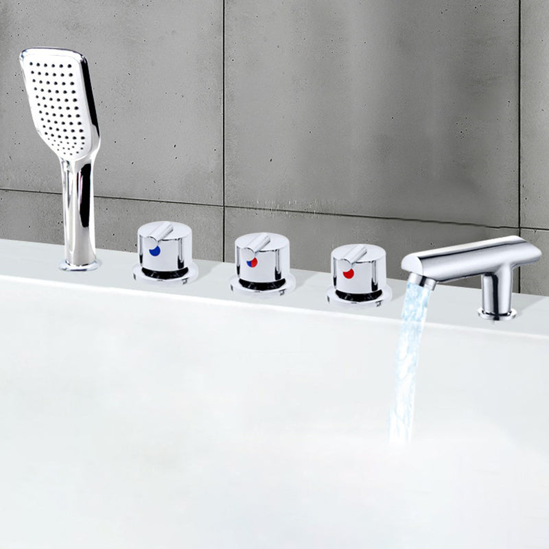 Contemporary Style Bathroom Faucet Metal Deck Mounted Bathroom Faucet Chrome Lever Handles Fixed Clearhalo 'Bathroom Remodel & Bathroom Fixtures' 'Bathtub Faucets' 'bathtub_faucets' 'Home Improvement' 'home_improvement' 'home_improvement_bathtub_faucets' 7308388