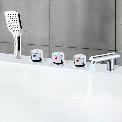 Contemporary Style Bathroom Faucet Metal Deck Mounted Bathroom Faucet Chrome Lever Handles Fixed Clearhalo 'Bathroom Remodel & Bathroom Fixtures' 'Bathtub Faucets' 'bathtub_faucets' 'Home Improvement' 'home_improvement' 'home_improvement_bathtub_faucets' 7308388