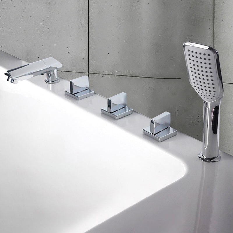 Contemporary Style Bathroom Faucet Metal Deck Mounted Bathroom Faucet Chrome Knob Handles Fixed Clearhalo 'Bathroom Remodel & Bathroom Fixtures' 'Bathtub Faucets' 'bathtub_faucets' 'Home Improvement' 'home_improvement' 'home_improvement_bathtub_faucets' 7308395