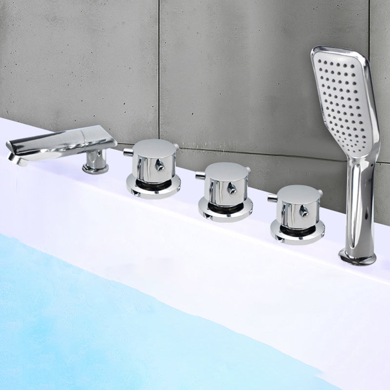 Contemporary Style Bathroom Faucet Metal Deck Mounted Bathroom Faucet Chrome Push Button Fixed Clearhalo 'Bathroom Remodel & Bathroom Fixtures' 'Bathtub Faucets' 'bathtub_faucets' 'Home Improvement' 'home_improvement' 'home_improvement_bathtub_faucets' 7308398