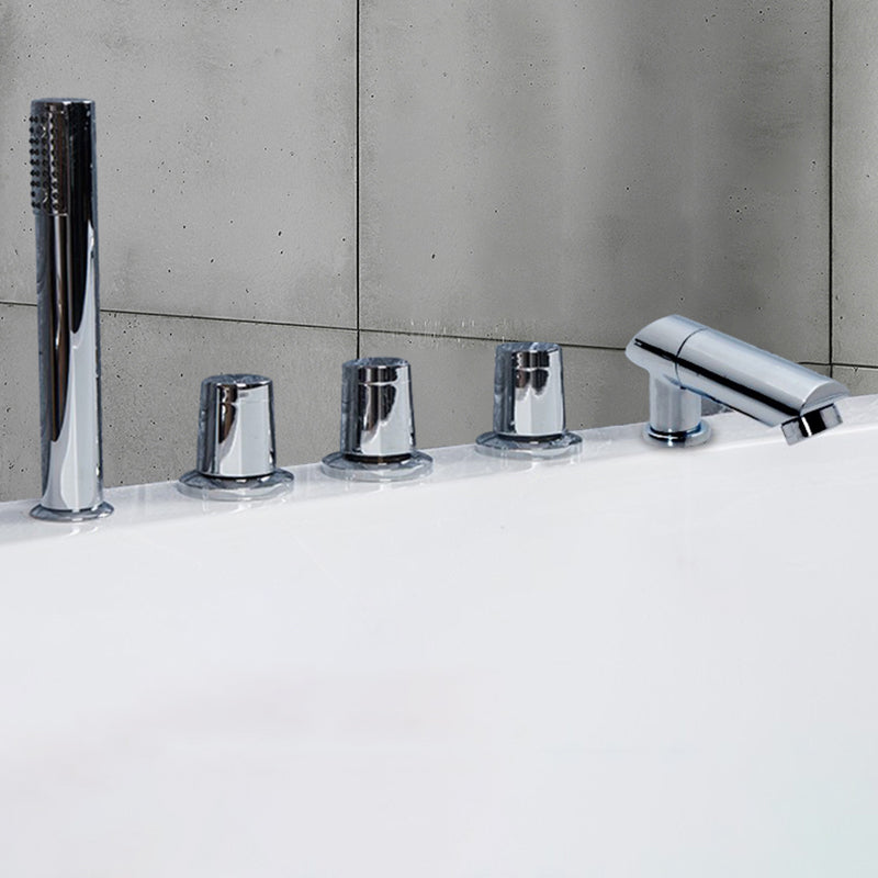 Contemporary Style Bathroom Faucet Metal Deck Mounted Bathroom Faucet Chrome Tapered Handle Fixed Clearhalo 'Bathroom Remodel & Bathroom Fixtures' 'Bathtub Faucets' 'bathtub_faucets' 'Home Improvement' 'home_improvement' 'home_improvement_bathtub_faucets' 7308403