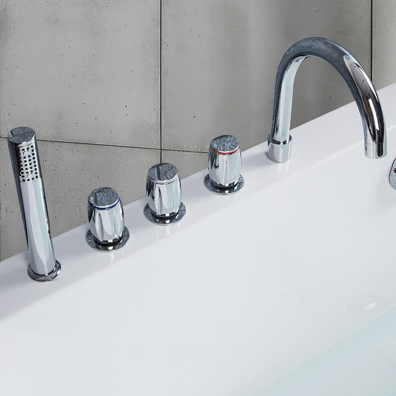 Contemporary Style Bathroom Faucet Metal Deck Mounted Bathroom Faucet Chrome Cylindrical Handle Fixed Clearhalo 'Bathroom Remodel & Bathroom Fixtures' 'Bathtub Faucets' 'bathtub_faucets' 'Home Improvement' 'home_improvement' 'home_improvement_bathtub_faucets' 7308404