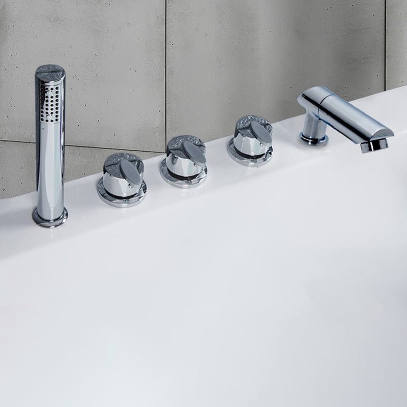 Contemporary Style Bathroom Faucet Metal Deck Mounted Bathroom Faucet Chrome Leaf Shape Handle Fixed Clearhalo 'Bathroom Remodel & Bathroom Fixtures' 'Bathtub Faucets' 'bathtub_faucets' 'Home Improvement' 'home_improvement' 'home_improvement_bathtub_faucets' 7308407