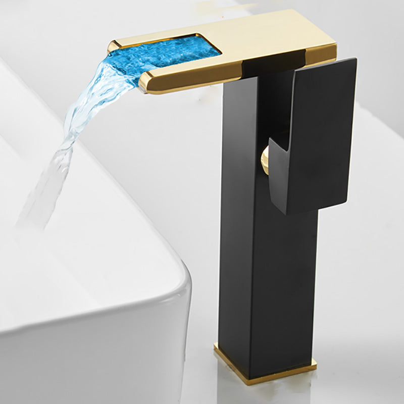 Modern Basin Lavatory Faucet Single-handle Vanity Sink Faucet Gold 9.4" Non-Adjustable Clearhalo 'Bathroom Remodel & Bathroom Fixtures' 'Bathroom Sink Faucets' 'Bathroom Sinks & Faucet Components' 'bathroom_sink_faucets' 'Home Improvement' 'home_improvement' 'home_improvement_bathroom_sink_faucets' 7308449