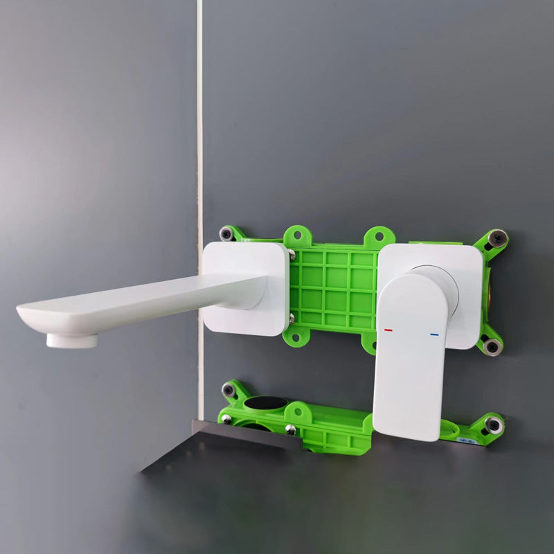 Modern Wall Mounted Bathroom Faucet Lever Handle Low Arc 2 Hole Faucets Blanco Moderno Clearhalo 'bathroom_sink_faucets' 'Conjunta de Baño y Conjunta de Grifo' 'Coronamiento de Baño y Dispositivo de Baño' 'Grifo del lavabo del baño' 'Hogar' 'home_improvement' 'home_improvement_bathroom_sink_faucets' 'Mejoras para el hogar' 7308459
