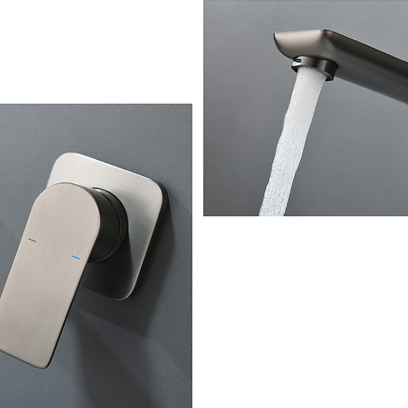 Modern Wall Mounted Bathroom Faucet Lever Handle Low Arc 2 Hole Faucets Clearhalo 'bathroom_sink_faucets' 'Conjunta de Baño y Conjunta de Grifo' 'Coronamiento de Baño y Dispositivo de Baño' 'Grifo del lavabo del baño' 'Hogar' 'home_improvement' 'home_improvement_bathroom_sink_faucets' 'Mejoras para el hogar' 7308463