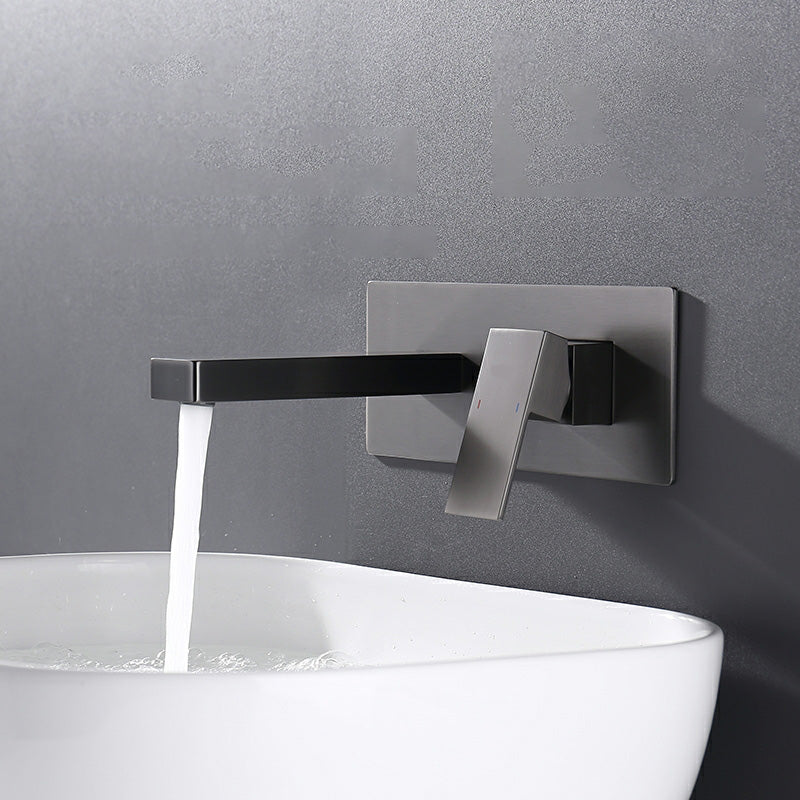 Wall Mounted Bathroom Faucet Low Arc Lever Handle 2 Hole Faucets Clearhalo 'Bathroom Remodel & Bathroom Fixtures' 'Bathroom Sink Faucets' 'Bathroom Sinks & Faucet Components' 'bathroom_sink_faucets' 'Home Improvement' 'home_improvement' 'home_improvement_bathroom_sink_faucets' 7308476