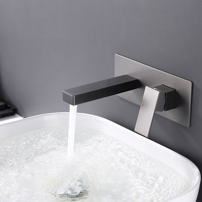 Wall Mounted Bathroom Faucet Low Arc Lever Handle 2 Hole Faucets Grey Clearhalo 'Bathroom Remodel & Bathroom Fixtures' 'Bathroom Sink Faucets' 'Bathroom Sinks & Faucet Components' 'bathroom_sink_faucets' 'Home Improvement' 'home_improvement' 'home_improvement_bathroom_sink_faucets' 7308477