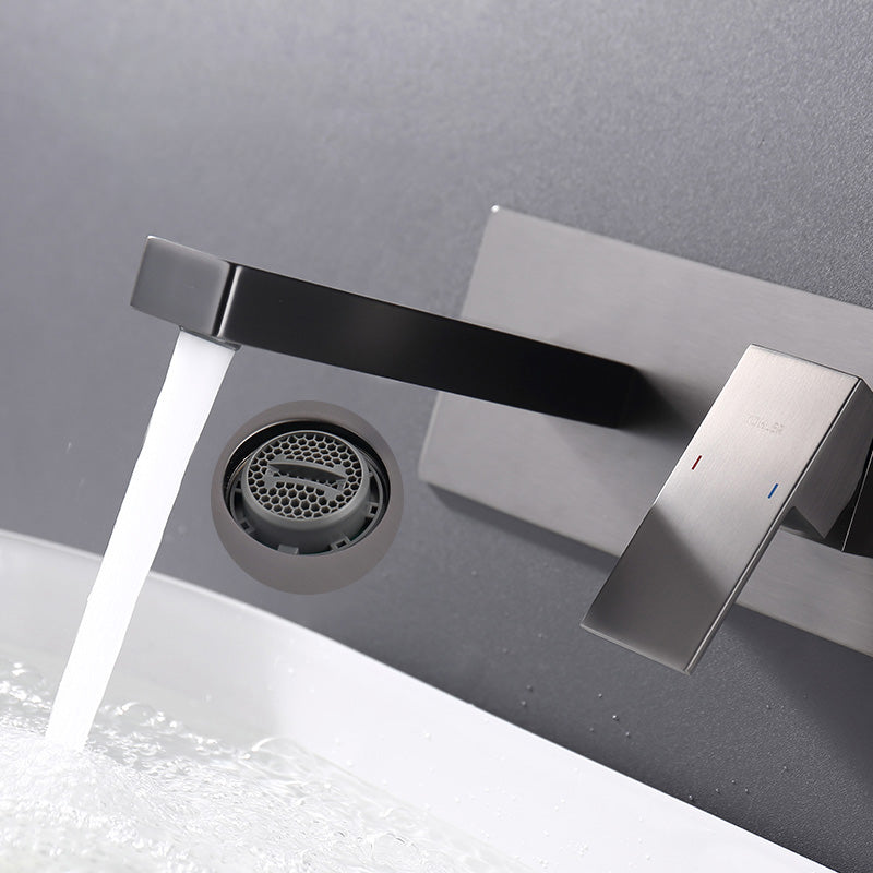 Wall Mounted Bathroom Faucet Low Arc Lever Handle 2 Hole Faucets Clearhalo 'Bathroom Remodel & Bathroom Fixtures' 'Bathroom Sink Faucets' 'Bathroom Sinks & Faucet Components' 'bathroom_sink_faucets' 'Home Improvement' 'home_improvement' 'home_improvement_bathroom_sink_faucets' 7308478