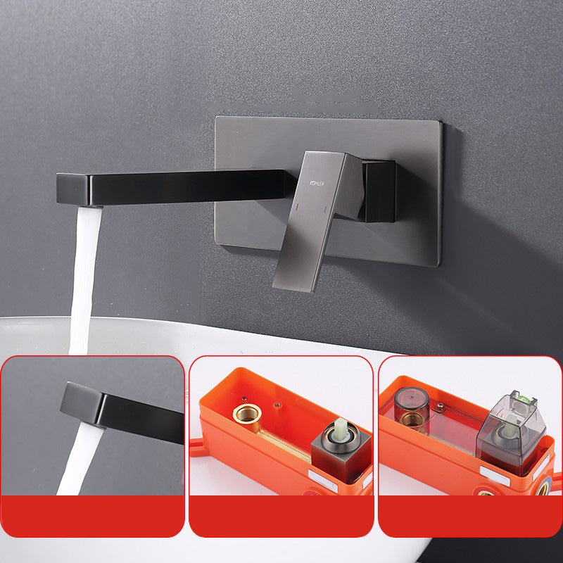 Wall Mounted Bathroom Faucet Low Arc Lever Handle 2 Hole Faucets Clearhalo 'Bathroom Remodel & Bathroom Fixtures' 'Bathroom Sink Faucets' 'Bathroom Sinks & Faucet Components' 'bathroom_sink_faucets' 'Home Improvement' 'home_improvement' 'home_improvement_bathroom_sink_faucets' 7308479