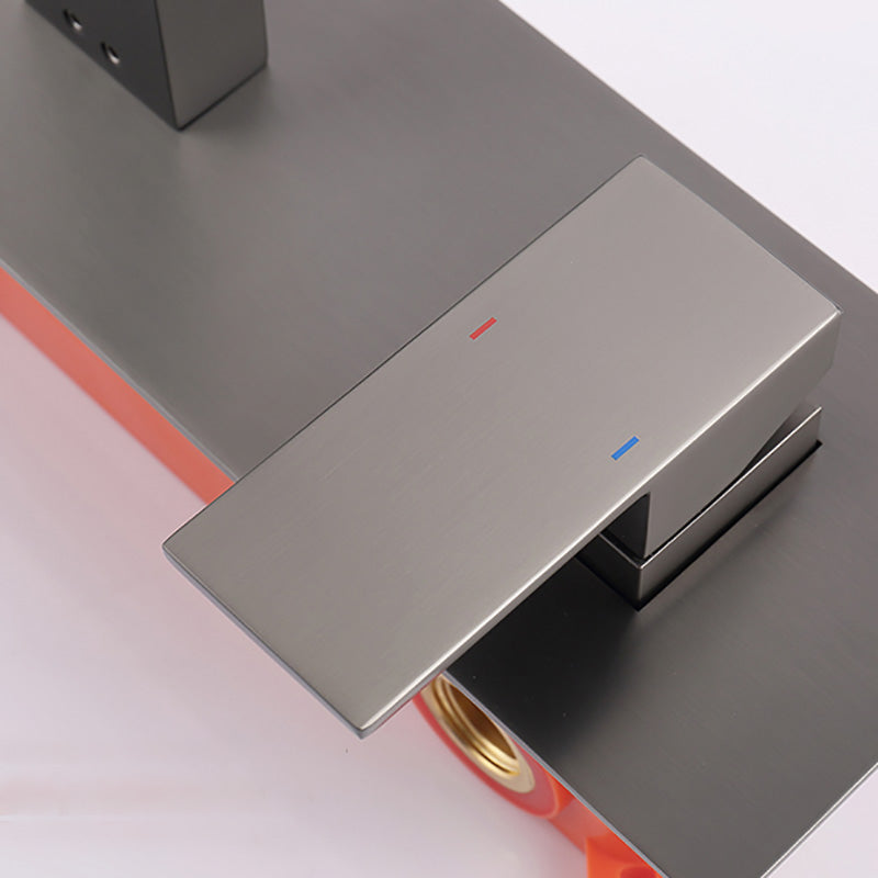 Wall Mounted Bathroom Faucet Low Arc Lever Handle 2 Hole Faucets Clearhalo 'Bathroom Remodel & Bathroom Fixtures' 'Bathroom Sink Faucets' 'Bathroom Sinks & Faucet Components' 'bathroom_sink_faucets' 'Home Improvement' 'home_improvement' 'home_improvement_bathroom_sink_faucets' 7308484