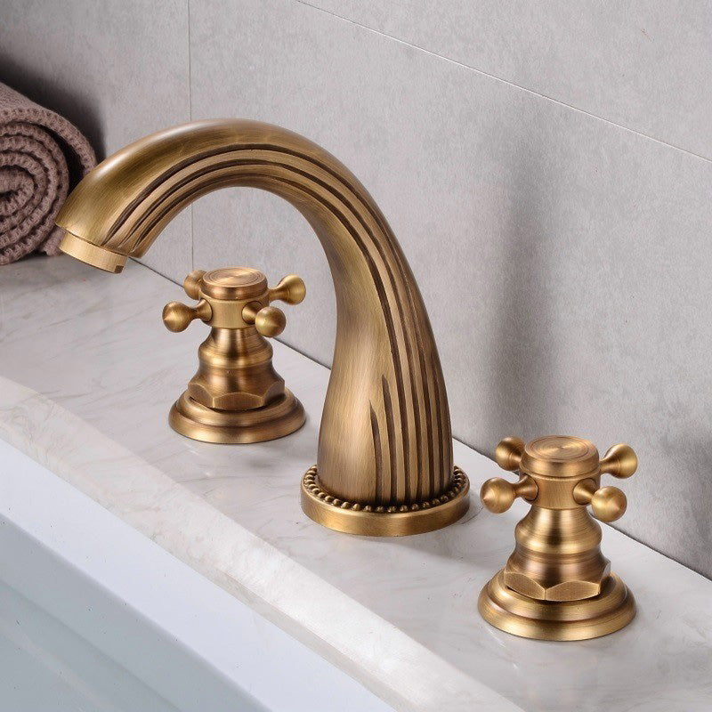 Dual Handle Vintage Vanity Sink Faucet Industrial Basin Lavatory Faucet Clearhalo 'Bathroom Remodel & Bathroom Fixtures' 'Bathroom Sink Faucets' 'Bathroom Sinks & Faucet Components' 'bathroom_sink_faucets' 'Home Improvement' 'home_improvement' 'home_improvement_bathroom_sink_faucets' 7308493