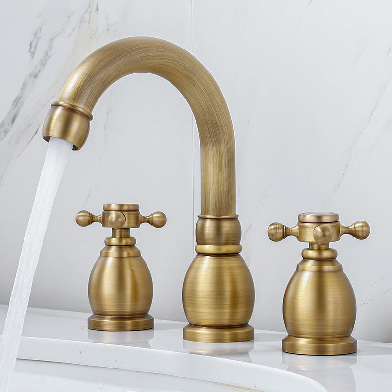 Dual Handle Vintage Vanity Sink Faucet Industrial Basin Lavatory Faucet Brass 9.4" Clearhalo 'Bathroom Remodel & Bathroom Fixtures' 'Bathroom Sink Faucets' 'Bathroom Sinks & Faucet Components' 'bathroom_sink_faucets' 'Home Improvement' 'home_improvement' 'home_improvement_bathroom_sink_faucets' 7308495