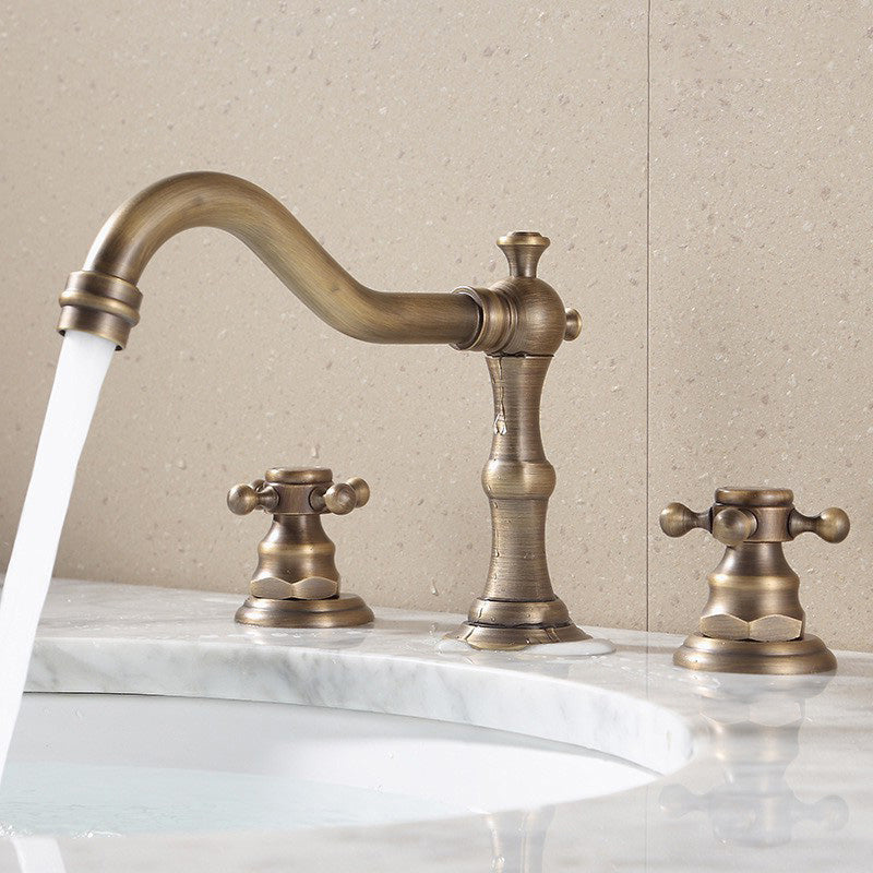 Dual Handle Vintage Vanity Sink Faucet Industrial Basin Lavatory Faucet Brass 5.9" Clearhalo 'Bathroom Remodel & Bathroom Fixtures' 'Bathroom Sink Faucets' 'Bathroom Sinks & Faucet Components' 'bathroom_sink_faucets' 'Home Improvement' 'home_improvement' 'home_improvement_bathroom_sink_faucets' 7308498