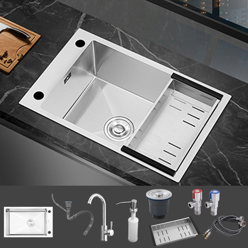 Modern Style Kitchen Sink Stainless Steel Soundproof Kitchen Sink with Basket Strainer Sink with Faucet Round Faucet Clearhalo 'Home Improvement' 'home_improvement' 'home_improvement_kitchen_sinks' 'Kitchen Remodel & Kitchen Fixtures' 'Kitchen Sinks & Faucet Components' 'Kitchen Sinks' 'kitchen_sinks' 7308539