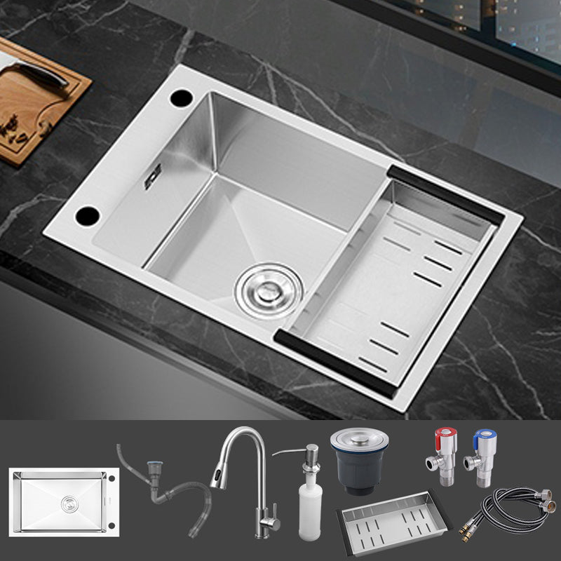 Modern Style Kitchen Sink Stainless Steel Soundproof Kitchen Sink with Basket Strainer Sink with Faucet Pull Out Faucet Clearhalo 'Home Improvement' 'home_improvement' 'home_improvement_kitchen_sinks' 'Kitchen Remodel & Kitchen Fixtures' 'Kitchen Sinks & Faucet Components' 'Kitchen Sinks' 'kitchen_sinks' 7308541