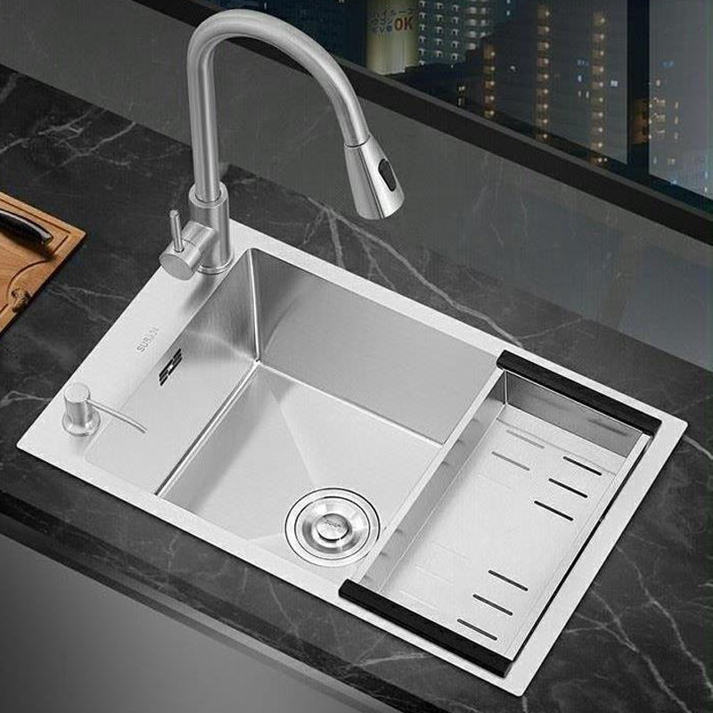 Modern Style Kitchen Sink Stainless Steel Soundproof Kitchen Sink with Basket Strainer 20"L x 14"W x 9"H Sink with Faucet Pull Out Faucet Clearhalo 'Home Improvement' 'home_improvement' 'home_improvement_kitchen_sinks' 'Kitchen Remodel & Kitchen Fixtures' 'Kitchen Sinks & Faucet Components' 'Kitchen Sinks' 'kitchen_sinks' 7308543